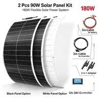 WUZECK 180W 12v Système solaire kit 2pcs 90w Panneau Solaire flexible Monocristallin Module 20A USB Contrôleur Câble pour bateau RV camping car voiture (180W Kit de panneaux solaires) 1