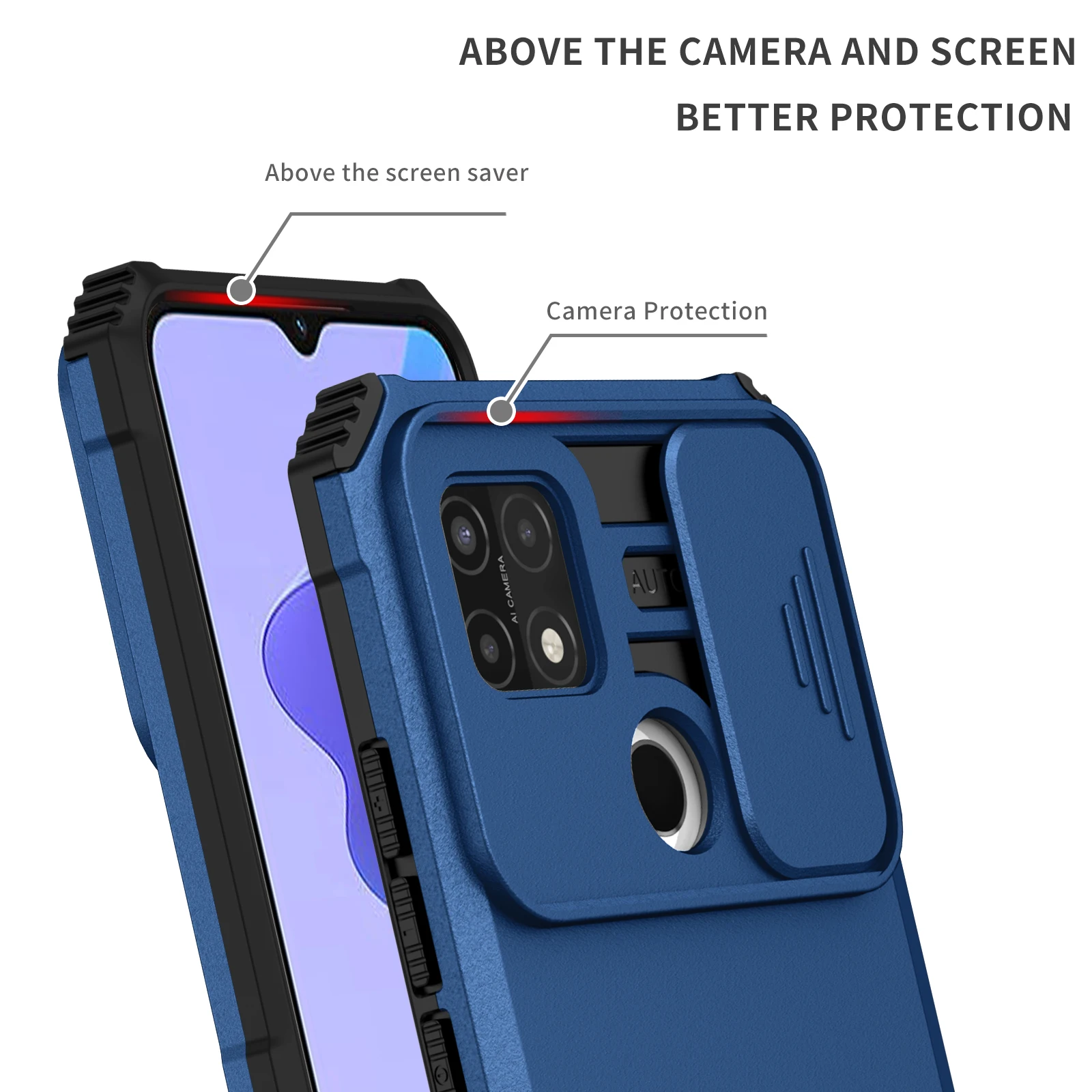 Durable Slide Camera Armor Phone Case with Plastic Holder and Hard Cover