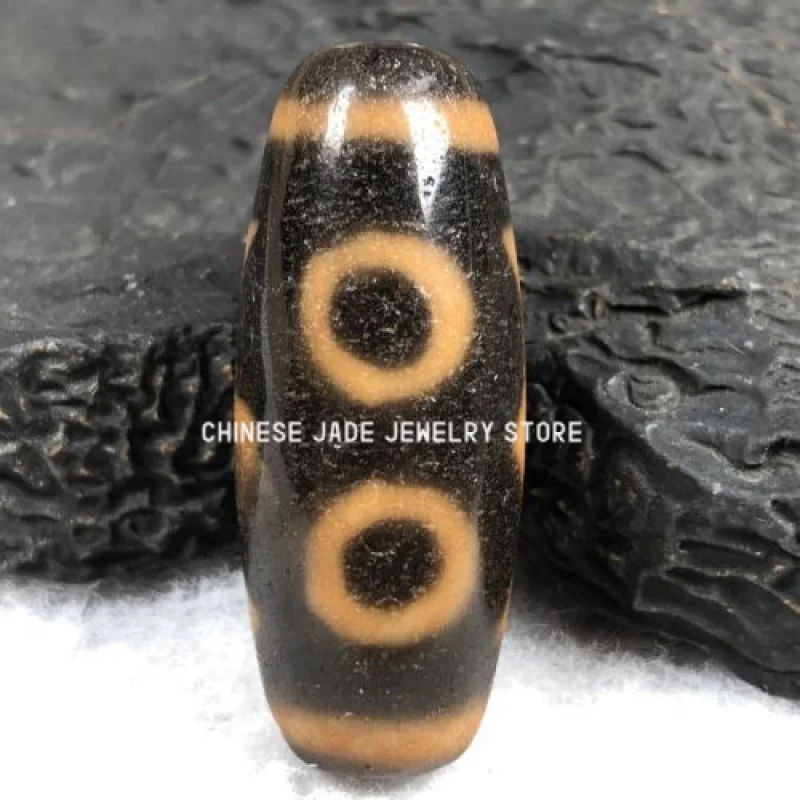 

Antique Magic Old Tibetan Agate *3 Eyes* Amulet Dzi Bead F01