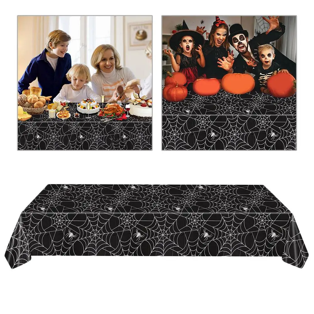 

Unique Spider Web Halloween Plastic Tablecloth Black Table Cloth Funny Cobweb Table Decorative For Halloween Holiday Party Z6i7