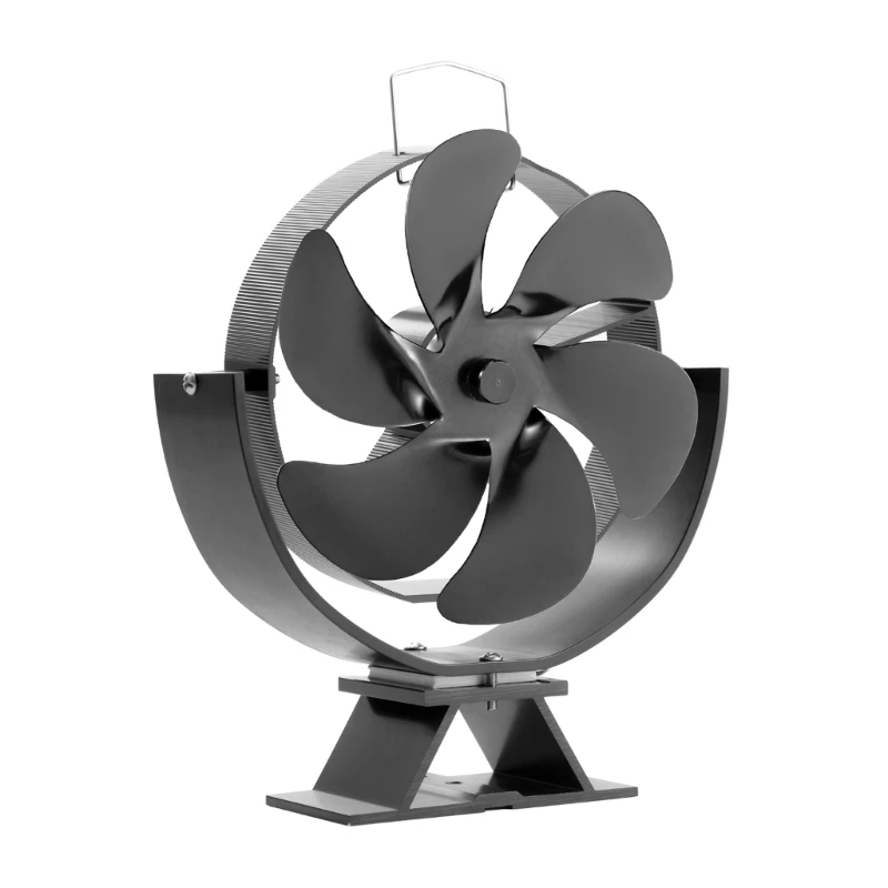 

6 Blade Black Stove Fan Aluminum Alloy Silent Efficient Heat Distribution Fireplace Fan Log Wood Fireplace Heating Fan
