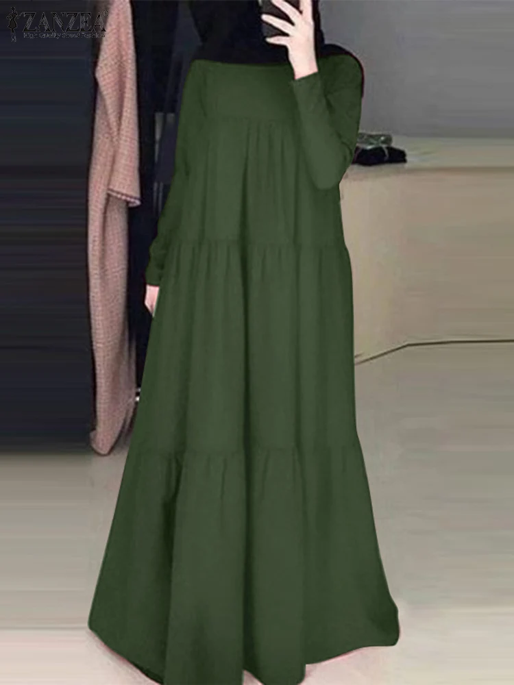

Turkey Abaya Eid Muslim Maxi Long Dress Isamic Clothing ZANZEA Elegant Abayas For Women Ruffles Sundress Vestidos Robe Femme