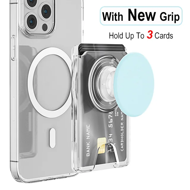 Universal Magnetic Card Holder with Silicone Griptok and Pop Solid Wallet Slot