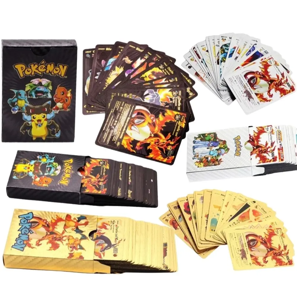 11-110PCS Pokemon Gold Pikachu Cards Box Spanish/English/French