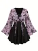 European and American plus size women's floating sleeves flower mesh lace lace stitching top