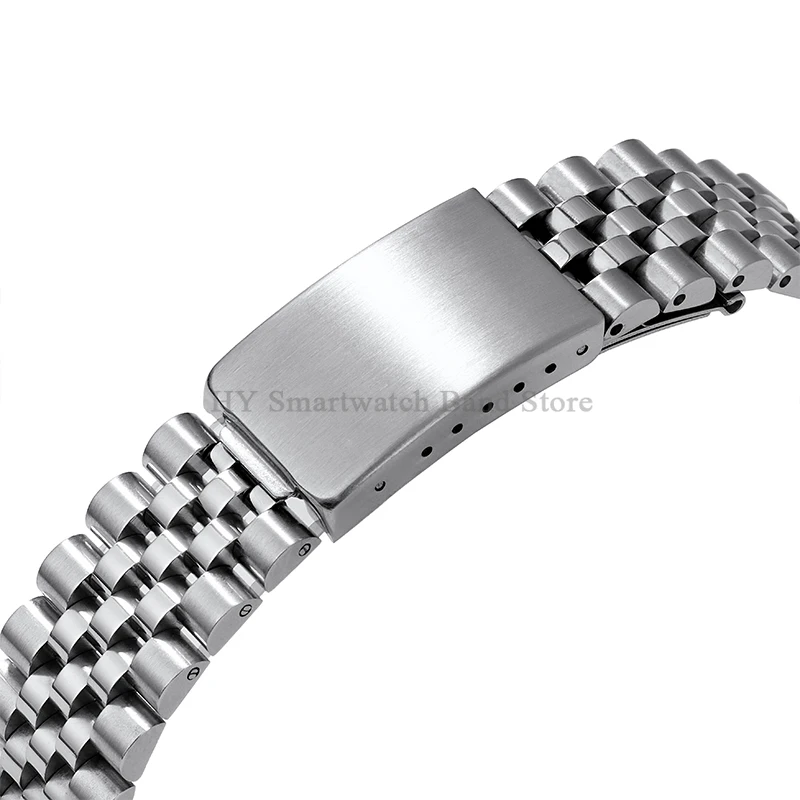 Stainless Steel Watch Strap with Curved End and Folding Buckle
