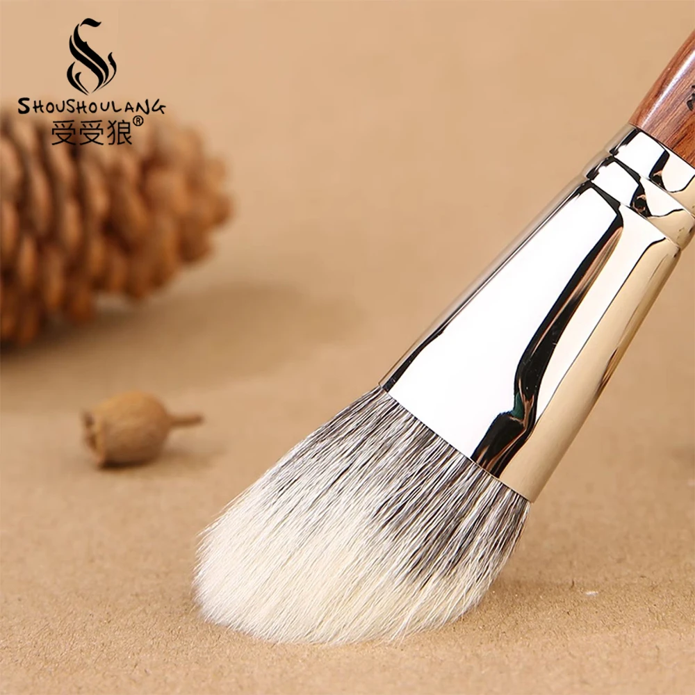 Shoushoulang Professional Handmade Make Up Brush GY102 Angled Stippling Contour Brush Saikoho Goat Hair Rosewood Makeup Brush 2