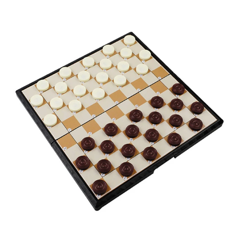 High Quality International Checkers Portable Plastic Chess Set Folding Checkers Chess Pieces Glued Onto Board Game Children Gift