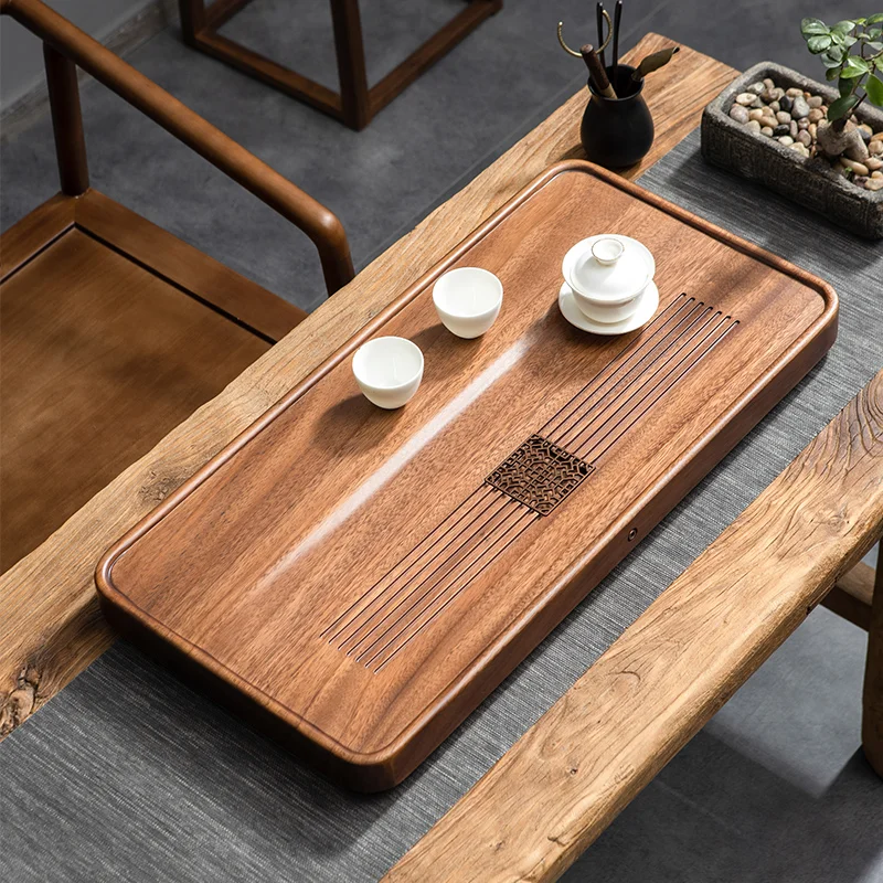 

Wooden Gong Fu Tea Trays Table Luxury Vintage Chinese Tea Trays Drainage Rectangle Tee Tablett Office Accessories WK50TT