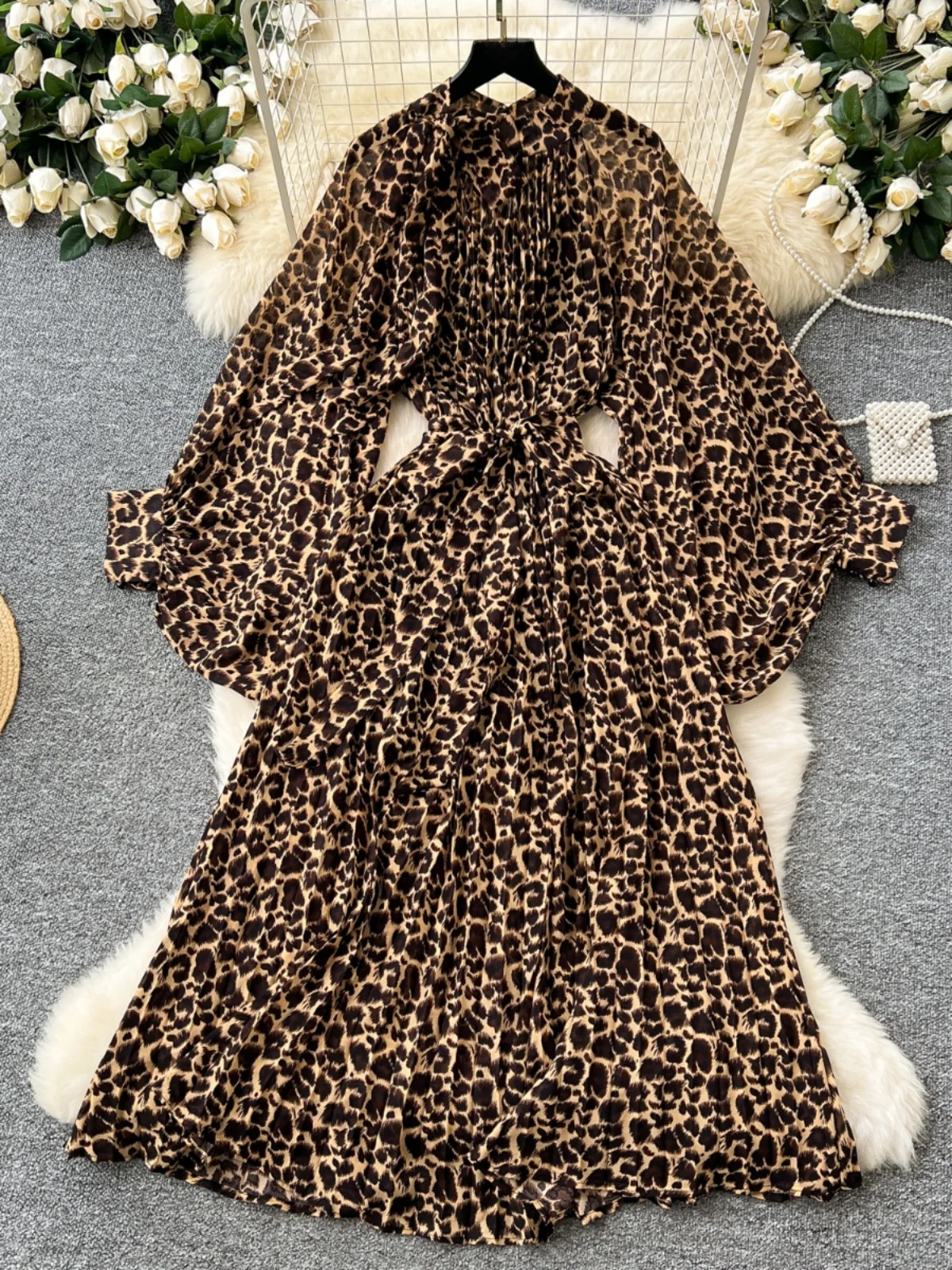 فستان فضفاض مطبوع على الموضة للنساء للشتاء بخصر عا...