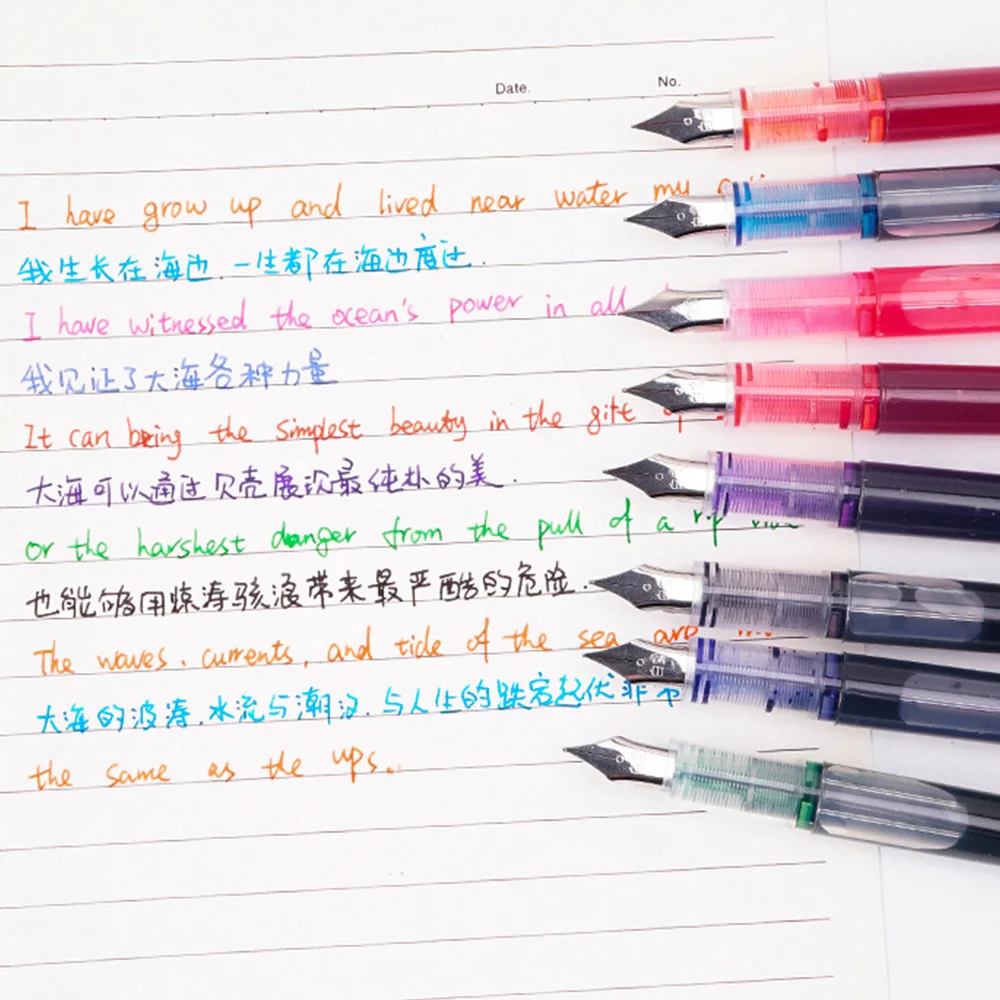 8-Piece Assorted Color Disposable Fountain Pen Set - Extra Fine Nib, Large Ink Capacity