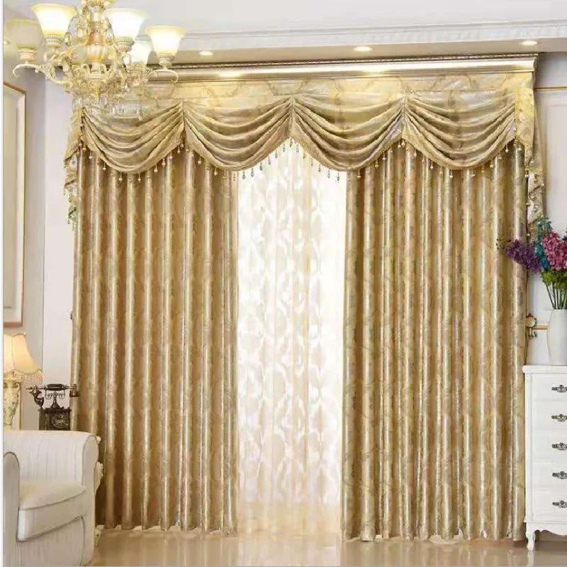 

European Curtains for Living Room Thickened Cationic Cortina Various Colors Jacquard Curtain Shading Curtains Valance Customized