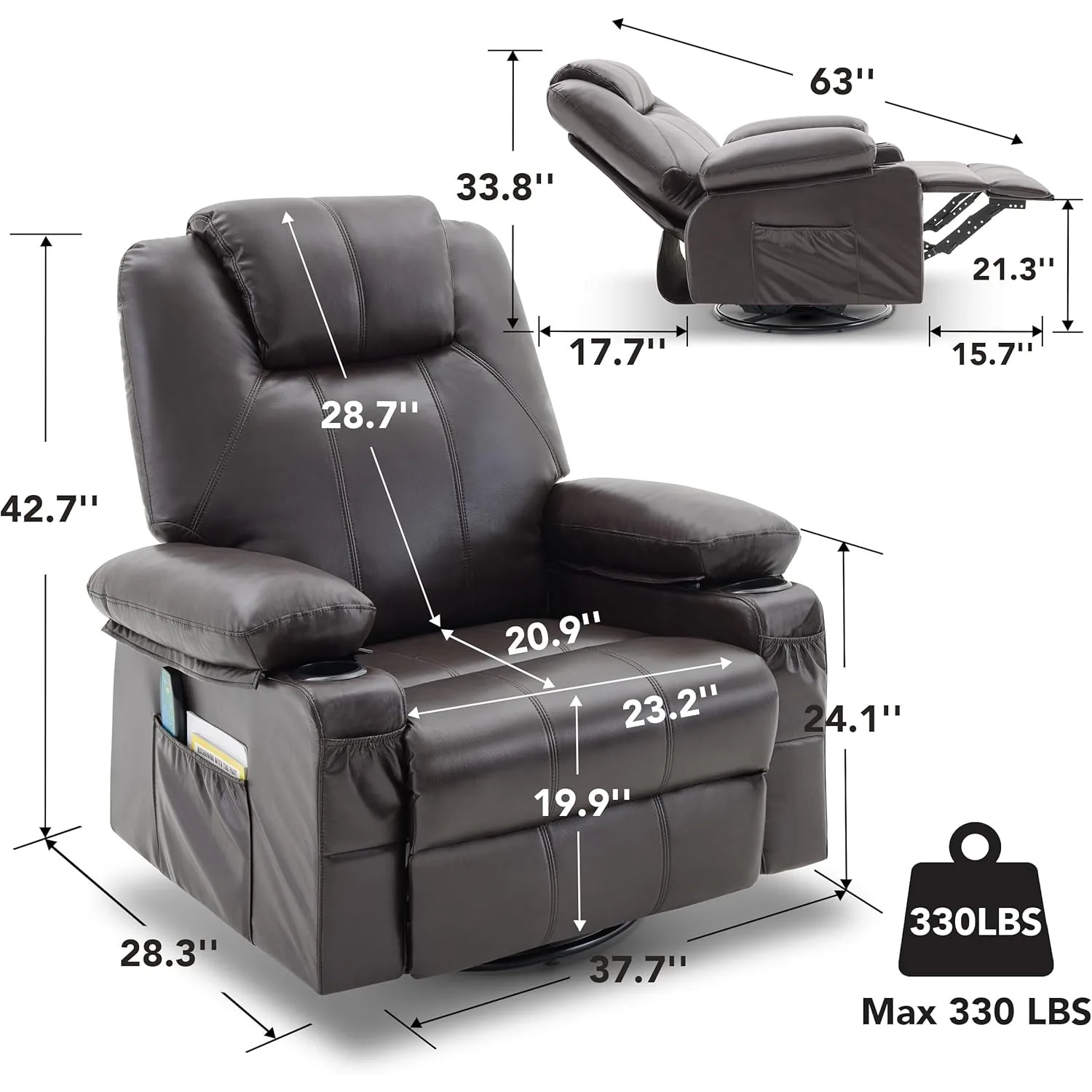 Oversized Swivel Rocker Recliner Chair with Heat and Massage 2