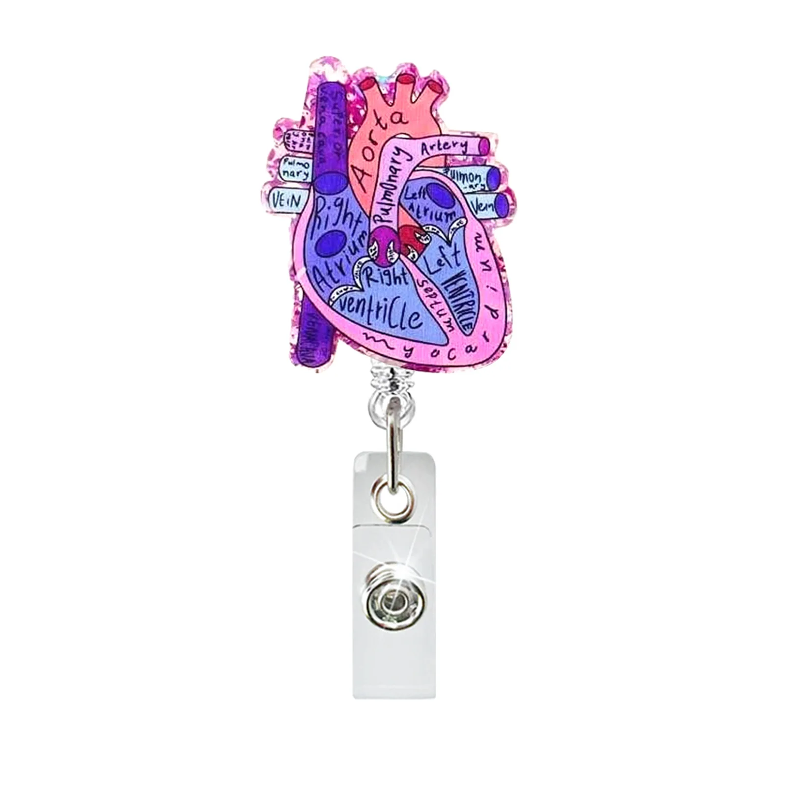 Creative Acrylic Heart Lung Brain Kidney Uterus Intestine Badge Reel Retractable Alligator Clip ID Card Holder for Nurse Doctor 6