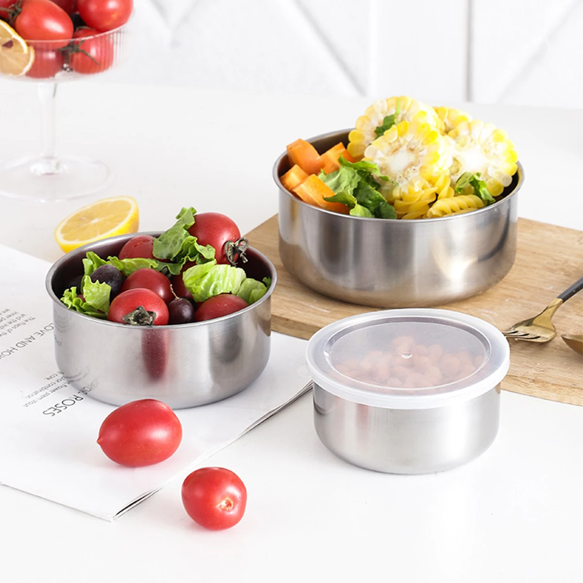 

5Pcs Stainless Steel Mixing Bowls with Lids Stackable Mixing Nesting Deep Bowl Set Cooking and Storage Kitchen Tableware