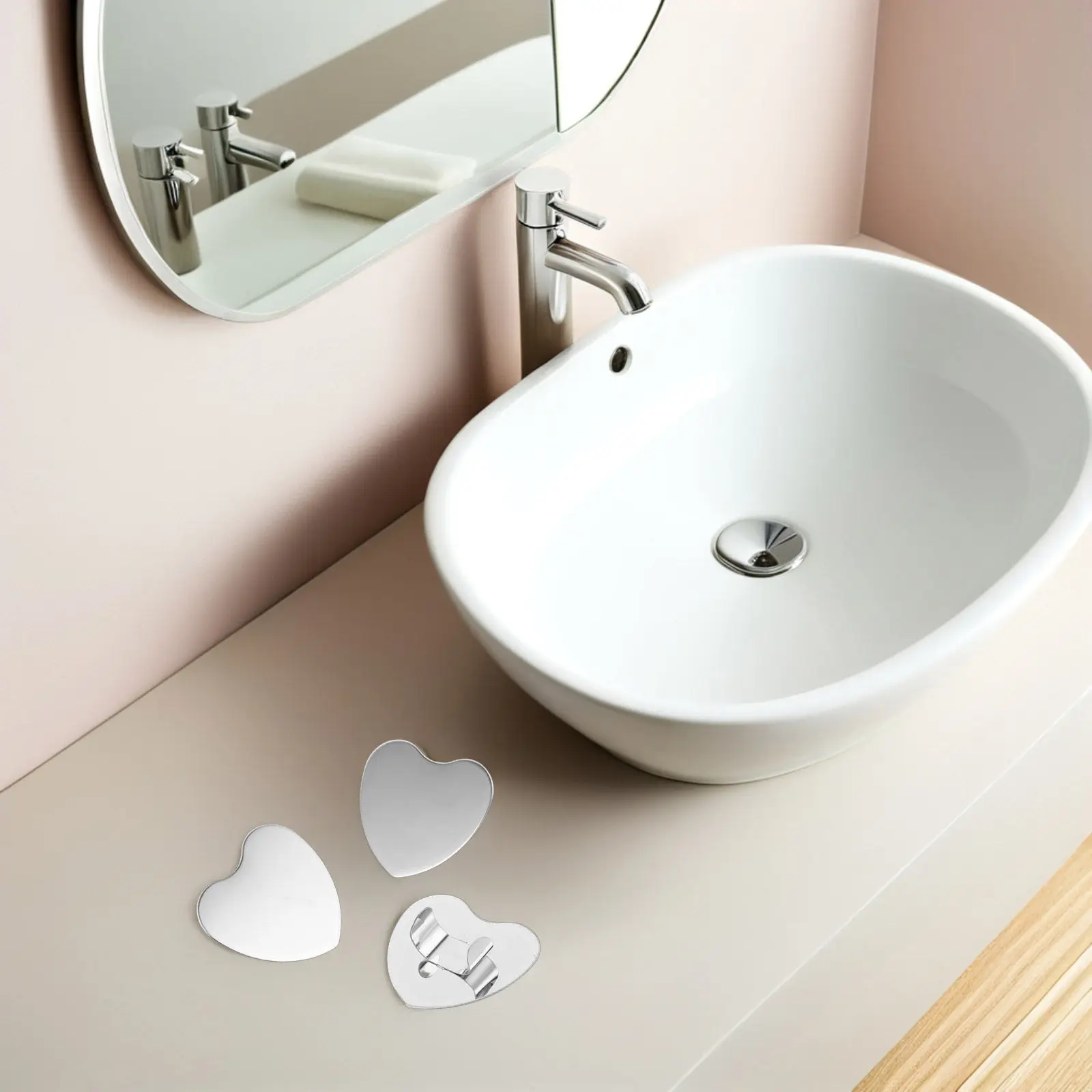 3Pcs 미니 하트 모양의 메이크업 거울 스테인레스 스틸 핸드 헬드 팔레트 휴대용 메이크업 믹싱 트레이 매니큐어 믹싱 발렌타인