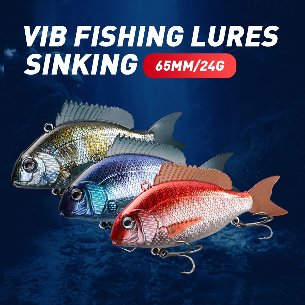 1Pcs Fish Wobbler Rattling Bait VIB 65mm 24g Fishing Lure Sinking Real Fish like Hard Bait Hooks  Fishing Tackle Seawater Lure