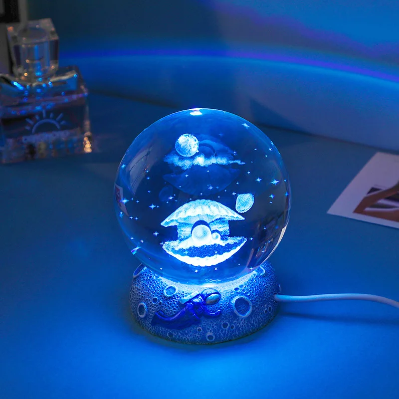 Bola de cristal luminosa para luz noturna, Bola de cristal criativa, Série  Galaxy, Base de madeira