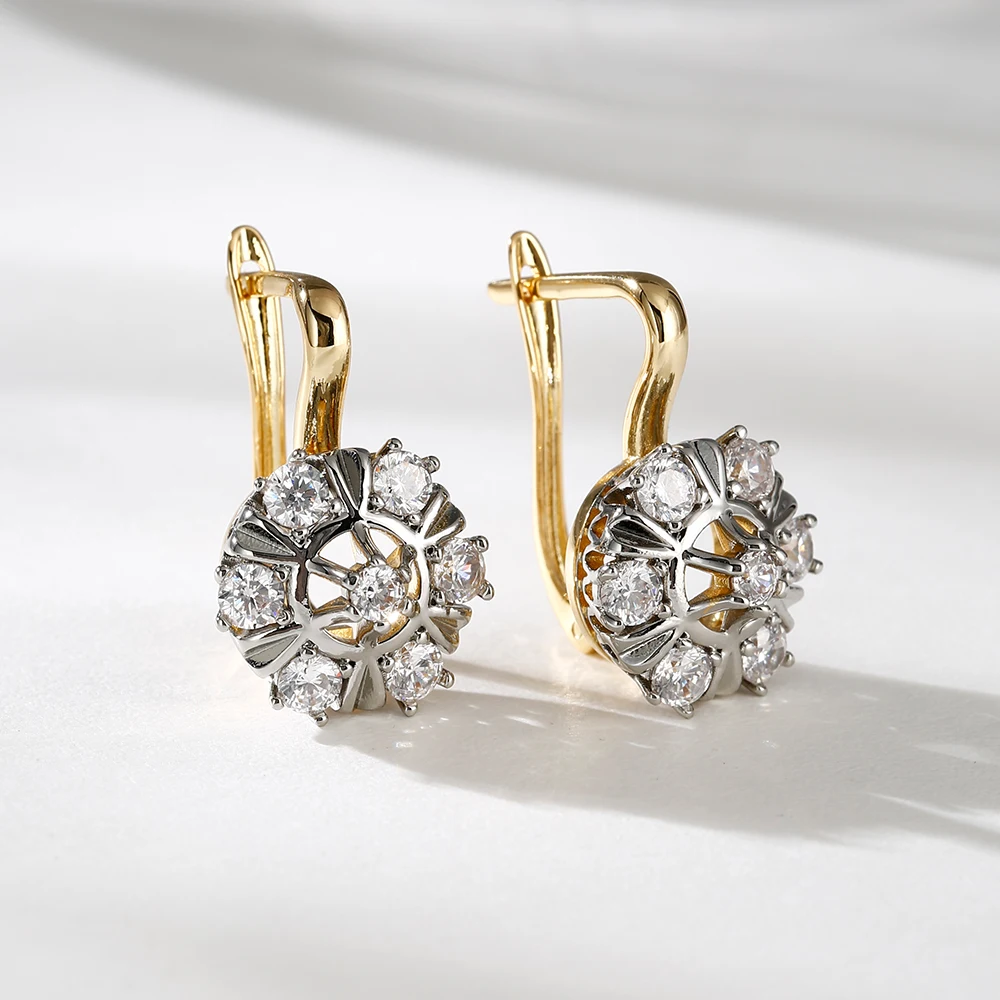 Glänzende, eingelegte, zweifarbige Ohrringe mit synthetischem Zirkon, Ring-Set, kupferbeschichtet, 14 Karat Gold, edler Schmuck, Weihnachtsgeschenke, Alltagsschmuck – Detail 6