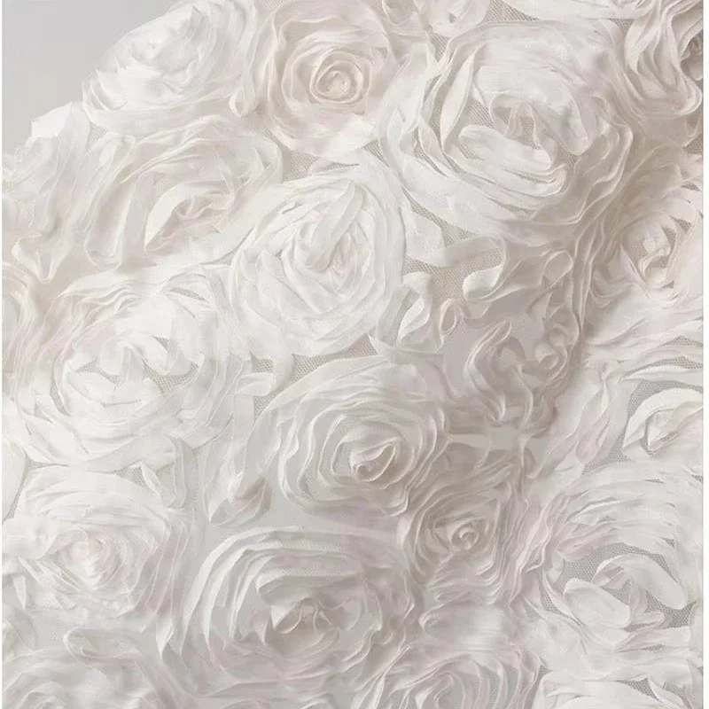3D Rose Flower Embroidered Mesh Fabric Fashion Creative Designer Fabric ...