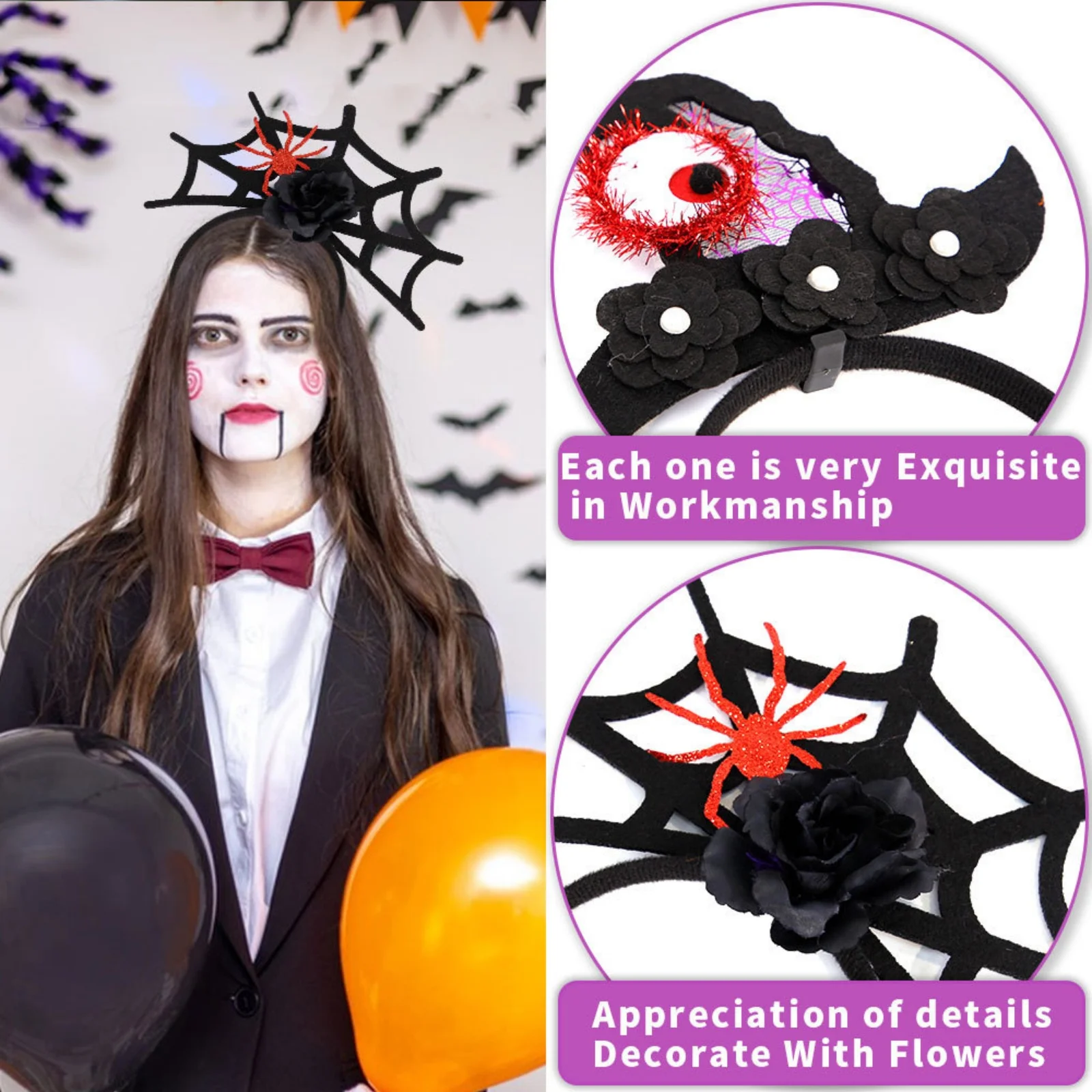 4PCS Halloween Children's Headbands Collection - 12 Styles With Spider, Bat, Cat Motifs, Perfect For Dress - Up