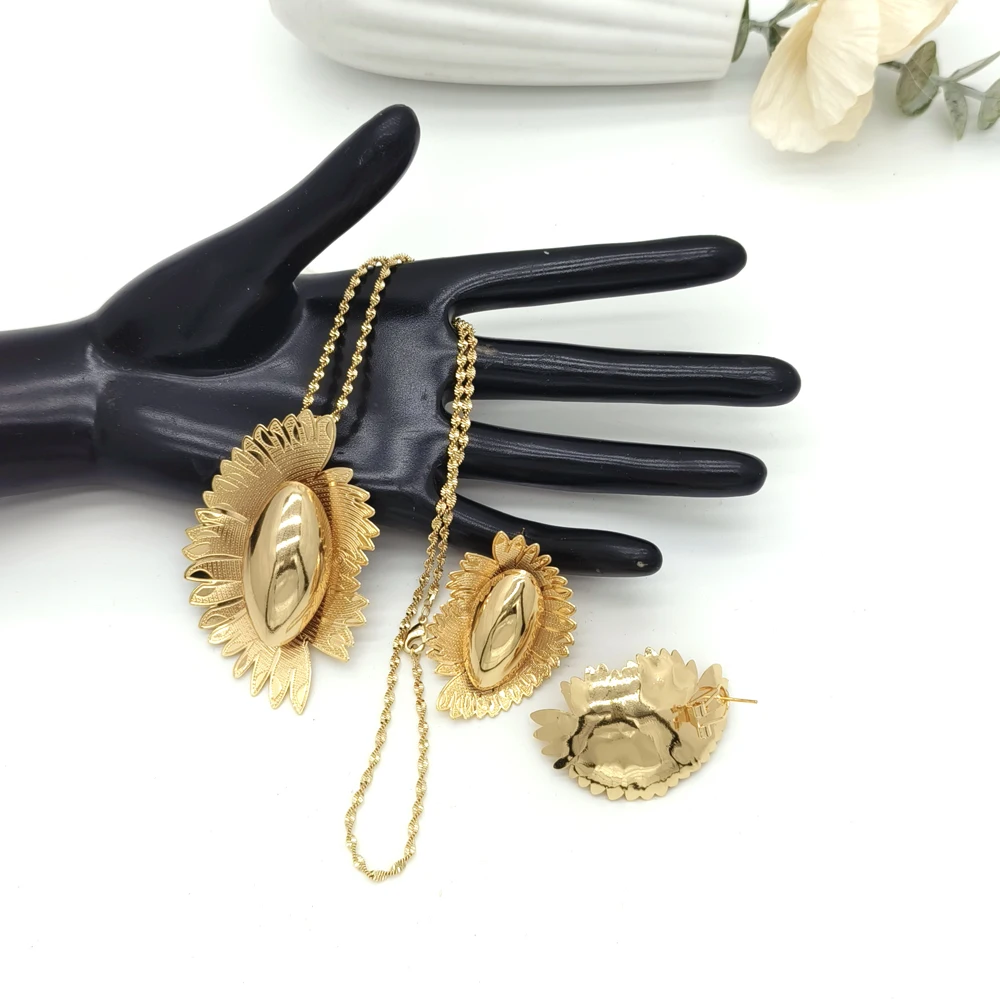 Dubai Goldene Schmuck Sets Für Frauen bunte Blume Anhänger Ohrringe 2 stücke Set Hochzeit Zubehör Für Indien hochzeit party Geschenk – Detail 9