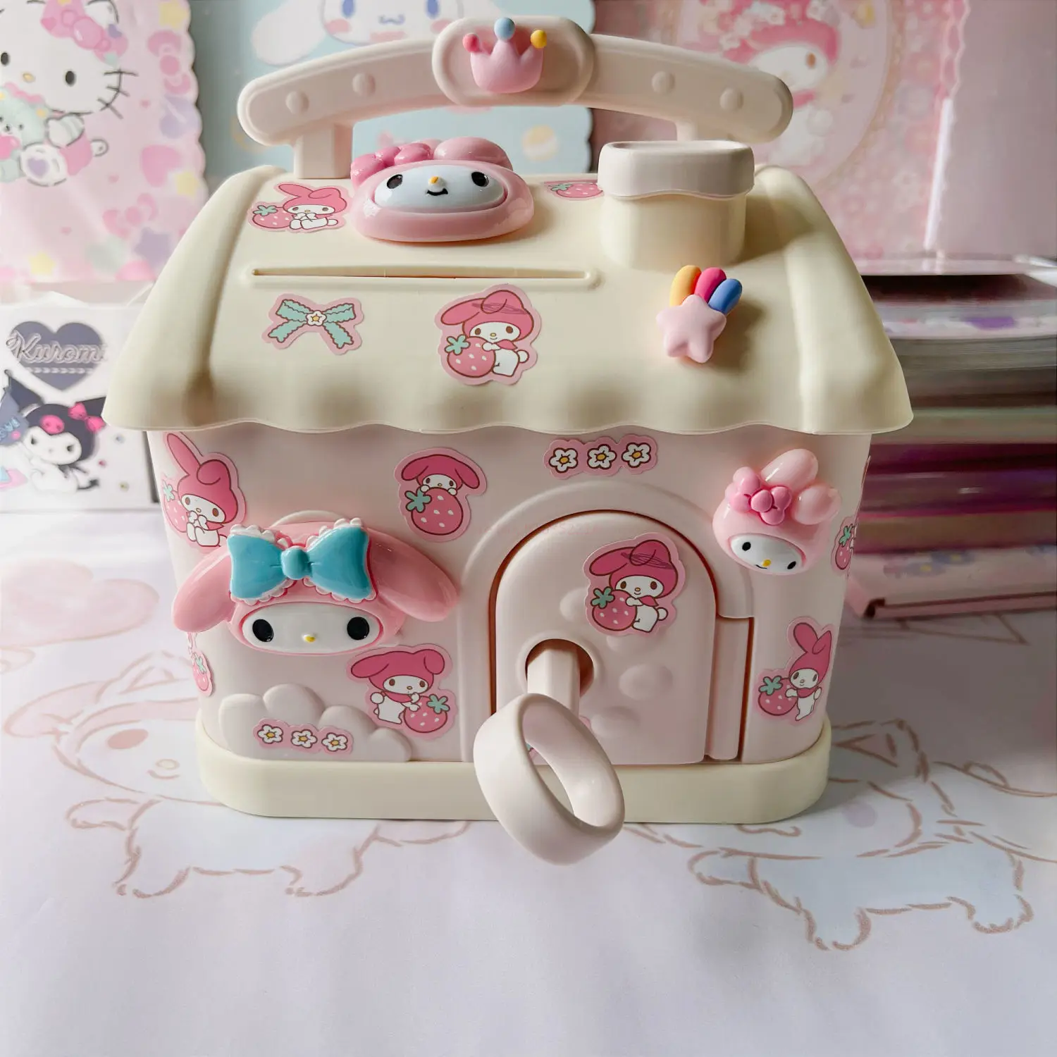 Sanrio My Melody Cinnamoroll Bank Anime Cartoon Cute Square Money Boxes Bank With Lock And Key For Notes Children Birthday Gifts