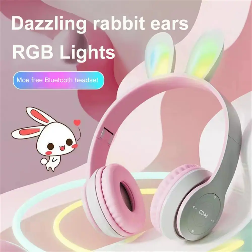 

Wireless Earphones Rabbit Ears Headset With Mic Foldable Cute Girls Music Bluetooth Headphones For Children's Gamer Headset