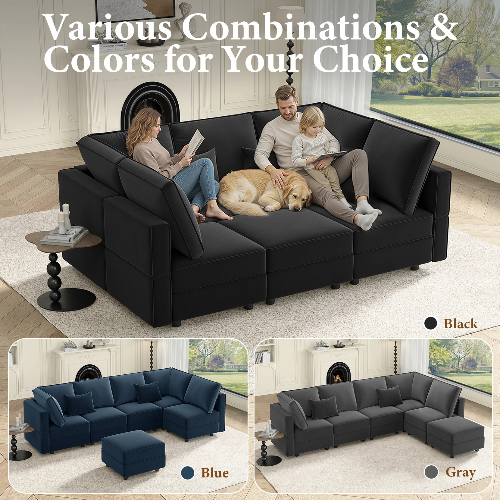 Velvet Modular Sleeper Sofa 5