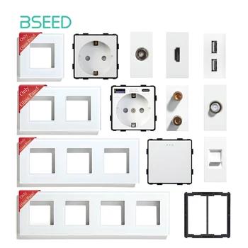 BSEED กรอบกระจกทีวี/ST/ซ็อกเก็ต USB Type-C EU ซ็อกเก็ต CAT5 RJ45 ซ็อกเก็ต HDMI ฟังก์ชั่นอะไหล่ 1/2Way Mechanical ปุ่มสวิทช์ Part 1