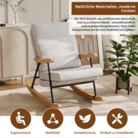 Кресло-качалка Comanlai — эргономичное кресло со спинкой из хлопка и льна, конструкция из массива дерева и металла, для гостиной/спальни — изображение 5