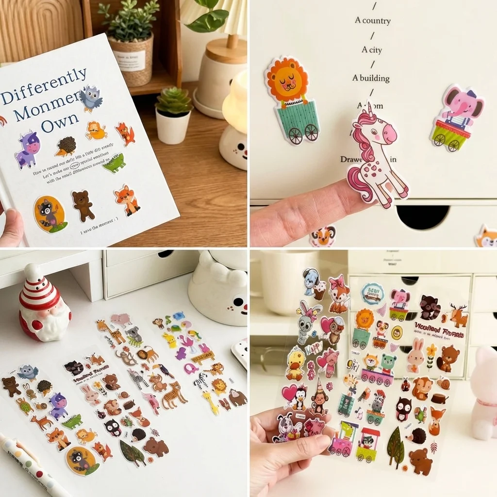 귀여운 동물 스티커 (남아, 여아, 교사, 교실 보상, 공예, 스크랩북킹, 파티 선물용) 3D 퍼피 다양한 스티커 대량