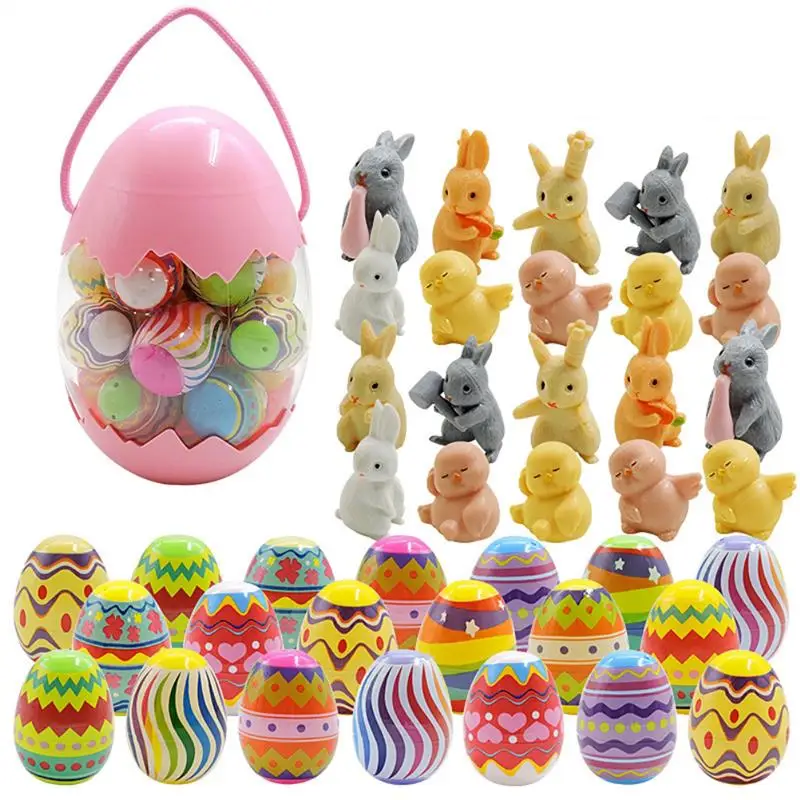 18pcs Colorful Plastic Easter Eggs Toys Blind Bags Opening Rabbit Twist