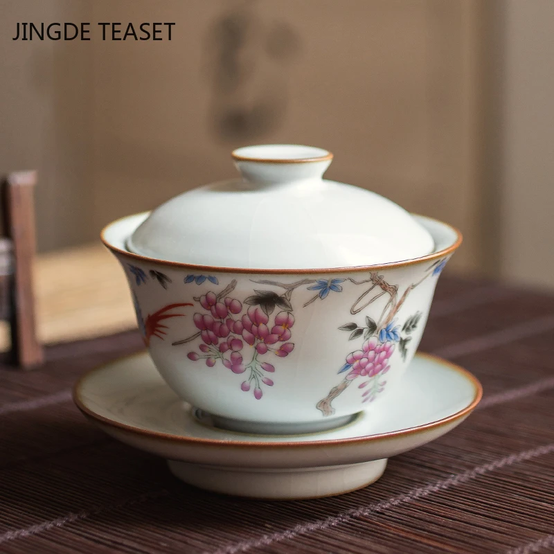 Dehua Vintage ceramic Tea Gaiwan Teacup Handmade Tea tureen Chinese Ru Kiln set Accessories Ceremony Drinkware 150ml