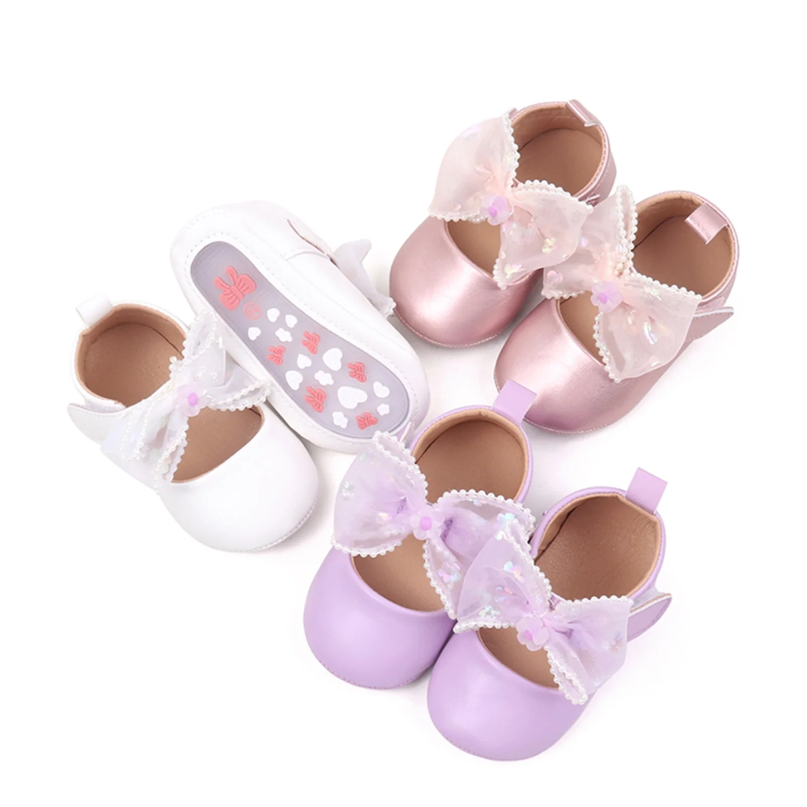 FOCUSNORM Baby Girls Mary Jane Shoes Princess Cute Bow Design Soft Non-Slip Infant Baby First Walking Shoes