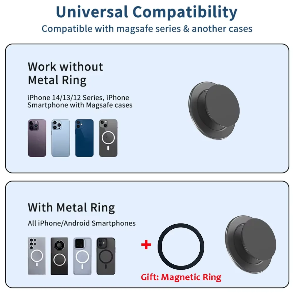 Magnetic Mobile Phone Grip and Stand with Universal Attachment