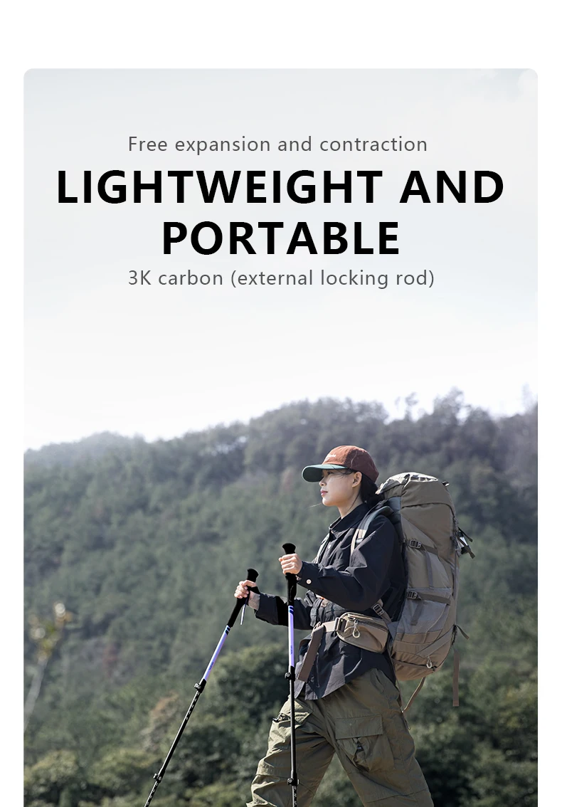 BISINNA 2 Stück Trekkingstöcke aus Kohlefaser, Wanderstöcke, ultraleicht, teleskopisch, für Outdoor-Wanderungen, Kletterstöcke – Detail 1