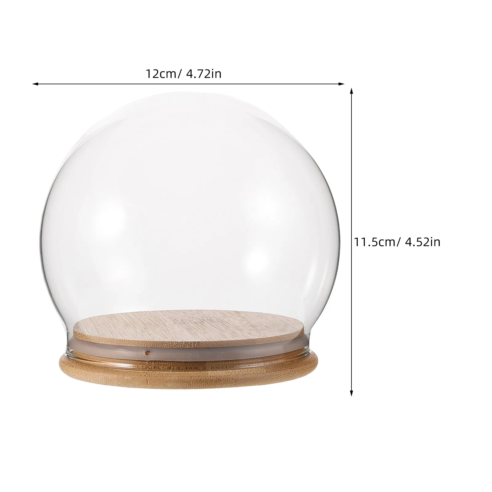 Eternal Flower Display Dome Clear Glass Cloche 12Cm Wood Base Tabletop Showcase Snow Globe Decoration Home Office Wedding