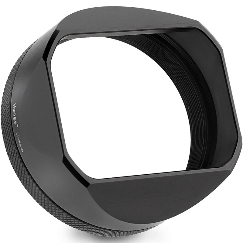 Haoge Metal Square Lens Hood for Fujifilm X100VI Fuji X100V Camera Accessories Black with 49mm UV Filter Adapter Ring LH-X54B