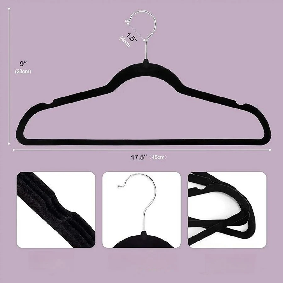 Non-Slip Suit Hanger, Velvet Prevents Movement and Slippage, Slim and Durable, Maximizes Wardrobe Space, Black/Gray - Pack of 20 2
