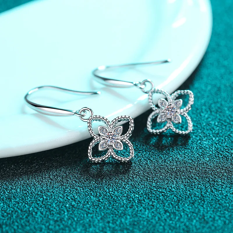 HTOTOH 925 Silver Electroplating PT 950 Gold Simple Earrings Women Moissanite Diamond Drop Earrings