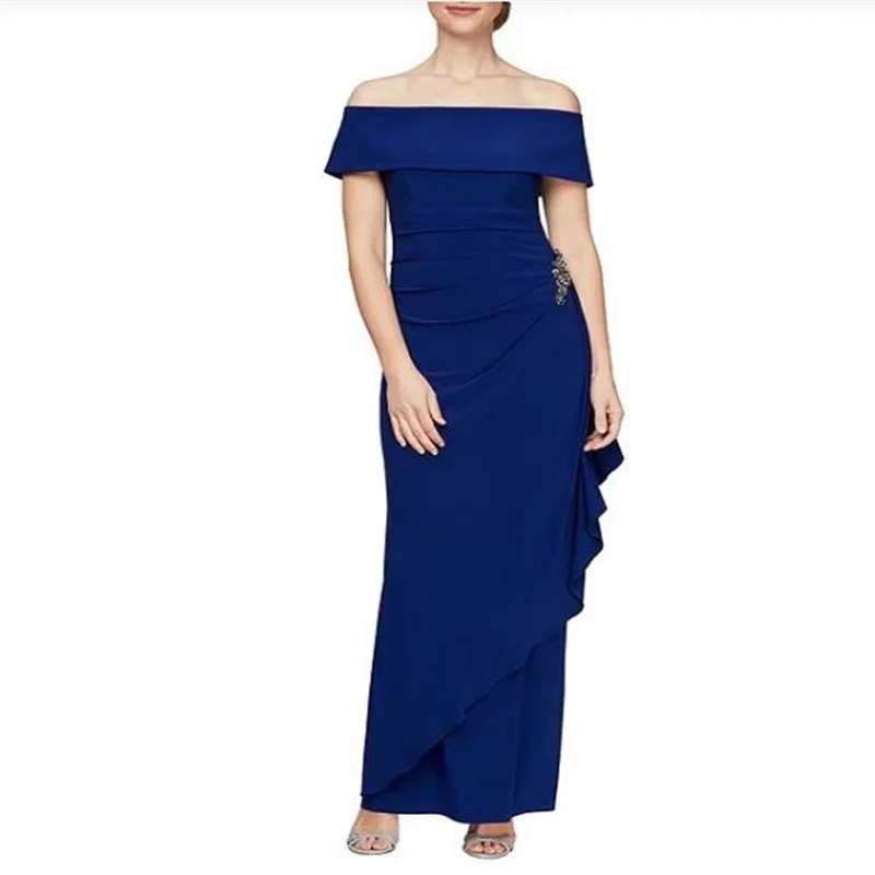 

MULONG Kadier Novias Long Navy Blue Mother of the Bride Dresses 2023 Off The Shoulder Elegant Women's Evening Dress for Party