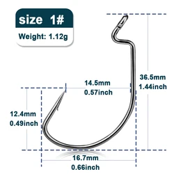 Enhanced Worm Fishing Hooks for Rigging Soft Lures - Versatile for Sea and Freshwater Fishing (Size - 1 Gap - 14.5mm)
