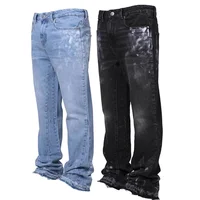 Vintage Straight Men's Jeans mid Waist Stretch Distressed Washed Pockets Buttoned Trousers Streetwear Denims 2025 Fashion