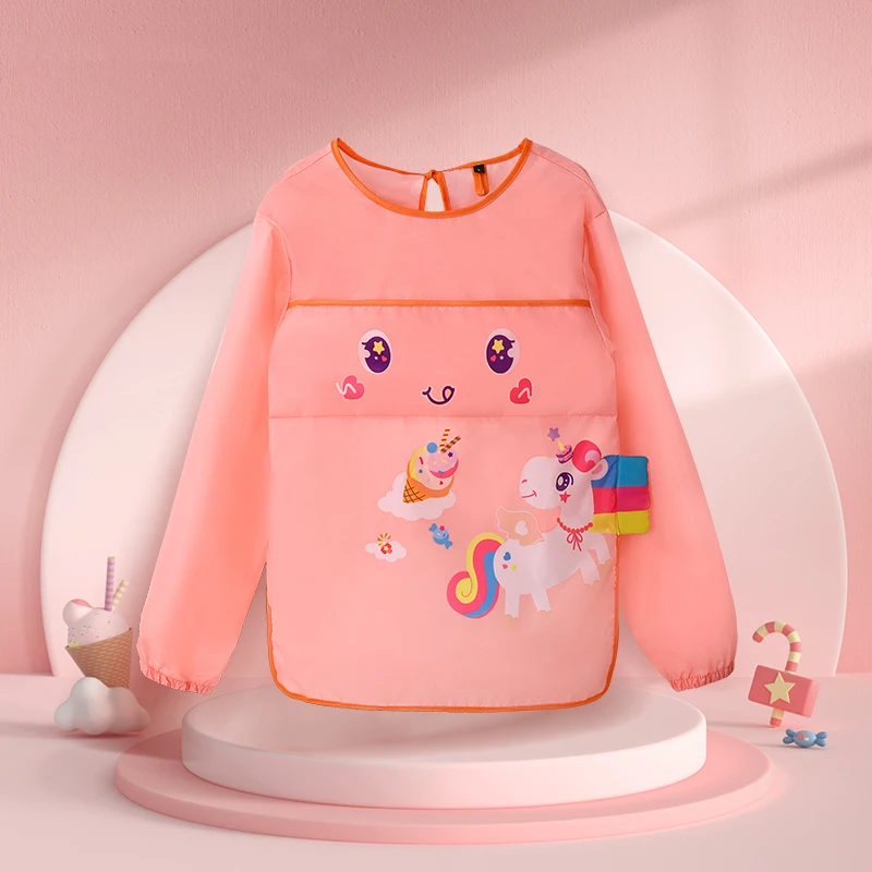 Cartoon Long Sleeved Gown Children's Apron Kids Boys Girls Art Craft Painting  Apron Baby Feeding Smock