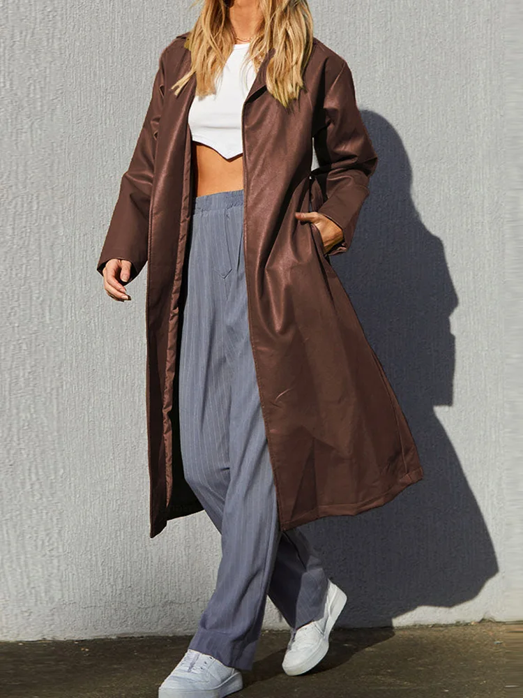 

Casual Loose Women Streetwear 2022 Coats Female Vintage Party Club Solid Long Jackets Lady Turn Down Collar Outerwear With Belts
