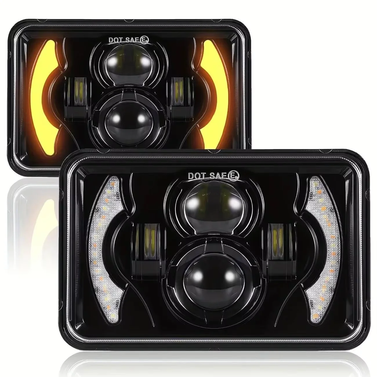 4x6 Inch LED Headlights Hi/Lo Beam with White & Amber DRL – H4651 H4652 H4656 H4666 Compatible | Off-Road Car & Truck Conversion Headlights 1