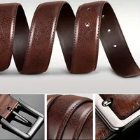 Ceinture de luxe pour homme en cuir PU avec boucle ardillon métallique, sangle de taille de créateur de haute qualité pour jeans, grandes tailles 4