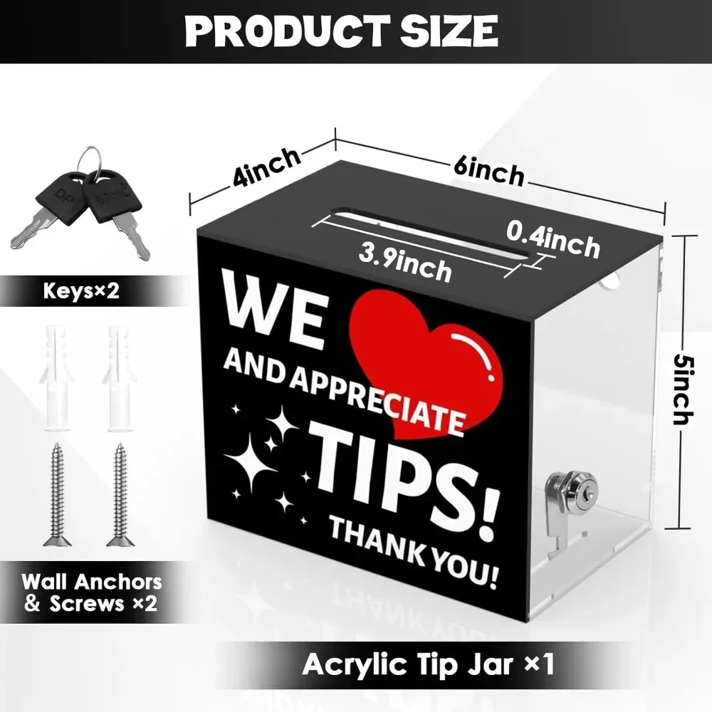 Bartender Tip box Tip jar Suggestion box slot and lock Money jar Donation box Lock 6 X 4 X 5 inch raffle box Bar Restaurant 2