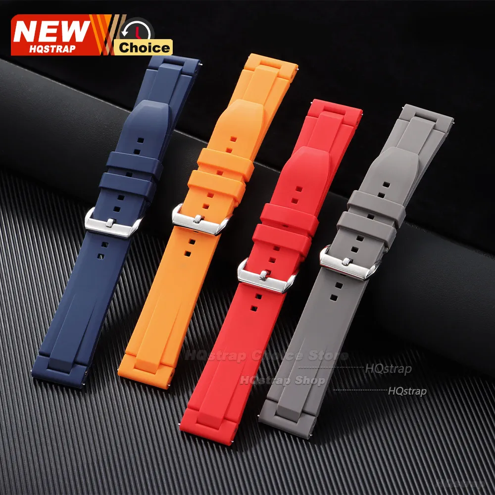 Enhanced Fluororubber Waterproof Watch Band Strap for Men and Women, Arc End Flat Design